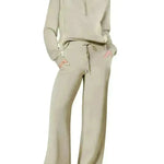 Leisure Sports Suit Long-sleeve Zipper Sweatshirt Wide Leg Pants Two-piece Set - EX-STOCK CANADA