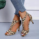 Leopard Print Shoes Open Toe Mid Heel Sandals Party Heels - EX-STOCK Canada
