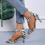 Leopard Print Shoes Open Toe Mid Heel Sandals Party Heels - EX-STOCK Canada