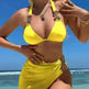 Light Diamond Solid Color Long Skirt Mesh Three Piece Swimsuit Bikini - EX-STOCK CANADA