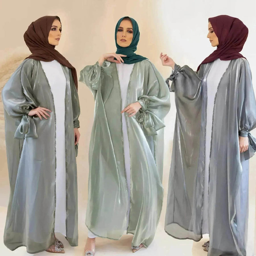 Lily Satin Cardigan Lace-up Bow Robe Abaya Dress for Arab Dubai Turkey Middle East Women - EX-STOCK Canada