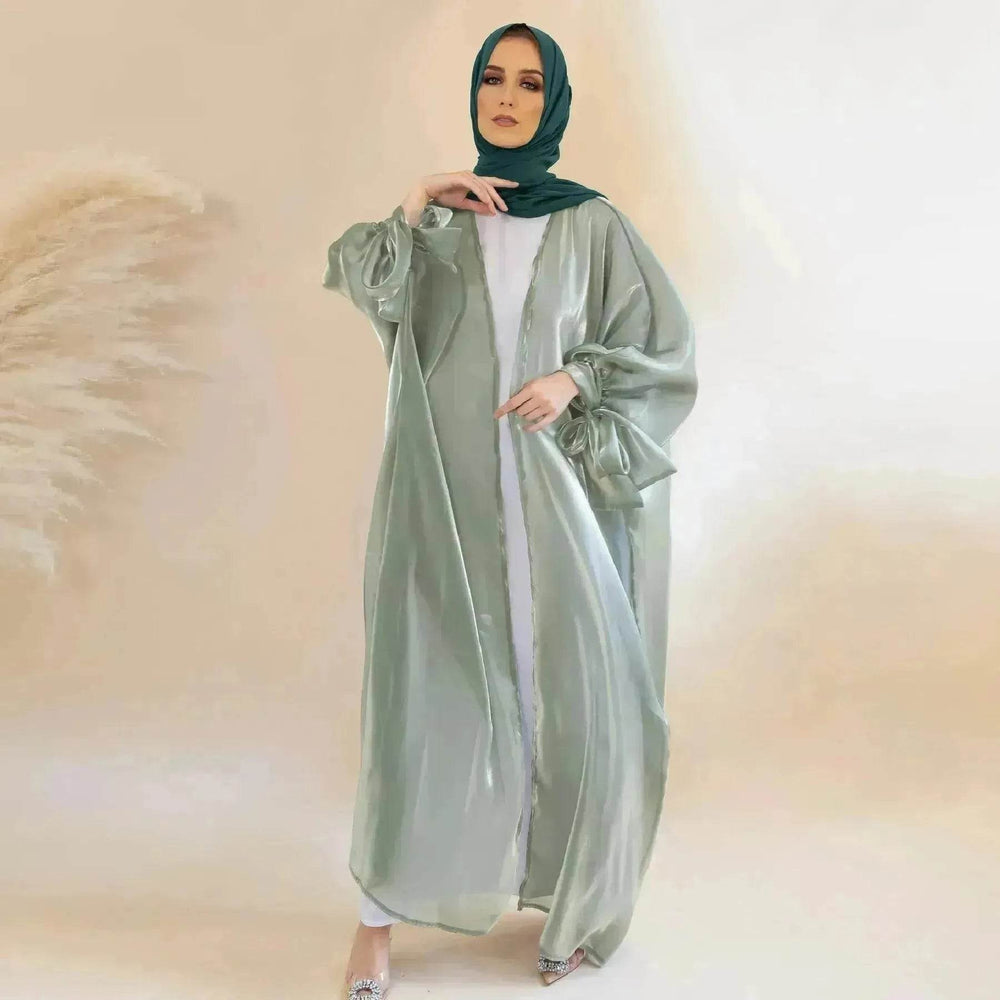 Lily Satin Cardigan Lace-up Bow Robe Abaya Dress for Arab Dubai Turkey Middle East Women - EX-STOCK Canada