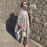 Lily Satin Cardigan Lace-up Bow Robe Abaya Dress for Arab Dubai Turkey Middle East Women - EX-STOCK Canada