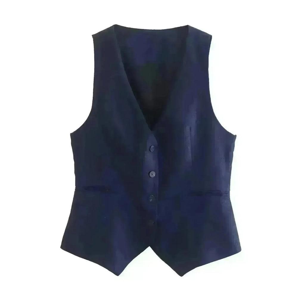 Linen Double Breasted Coat Vest Lines Straight-leg Pants Female Suit - EX-STOCK CANADA