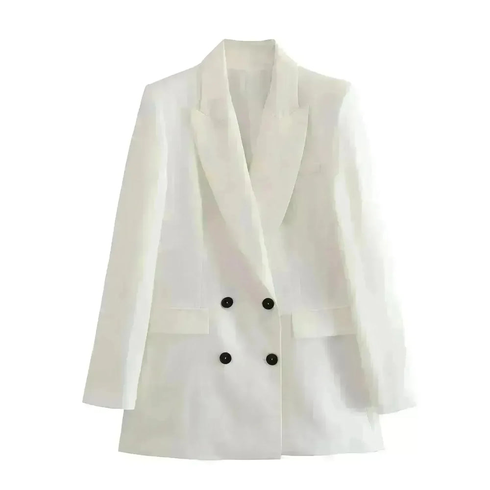 Linen Double Breasted Coat Vest Lines Straight-leg Pants Female Suit - EX-STOCK CANADA