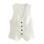 Linen Double Breasted Coat Vest Lines Straight-leg Pants Female Suit - EX-STOCK CANADA