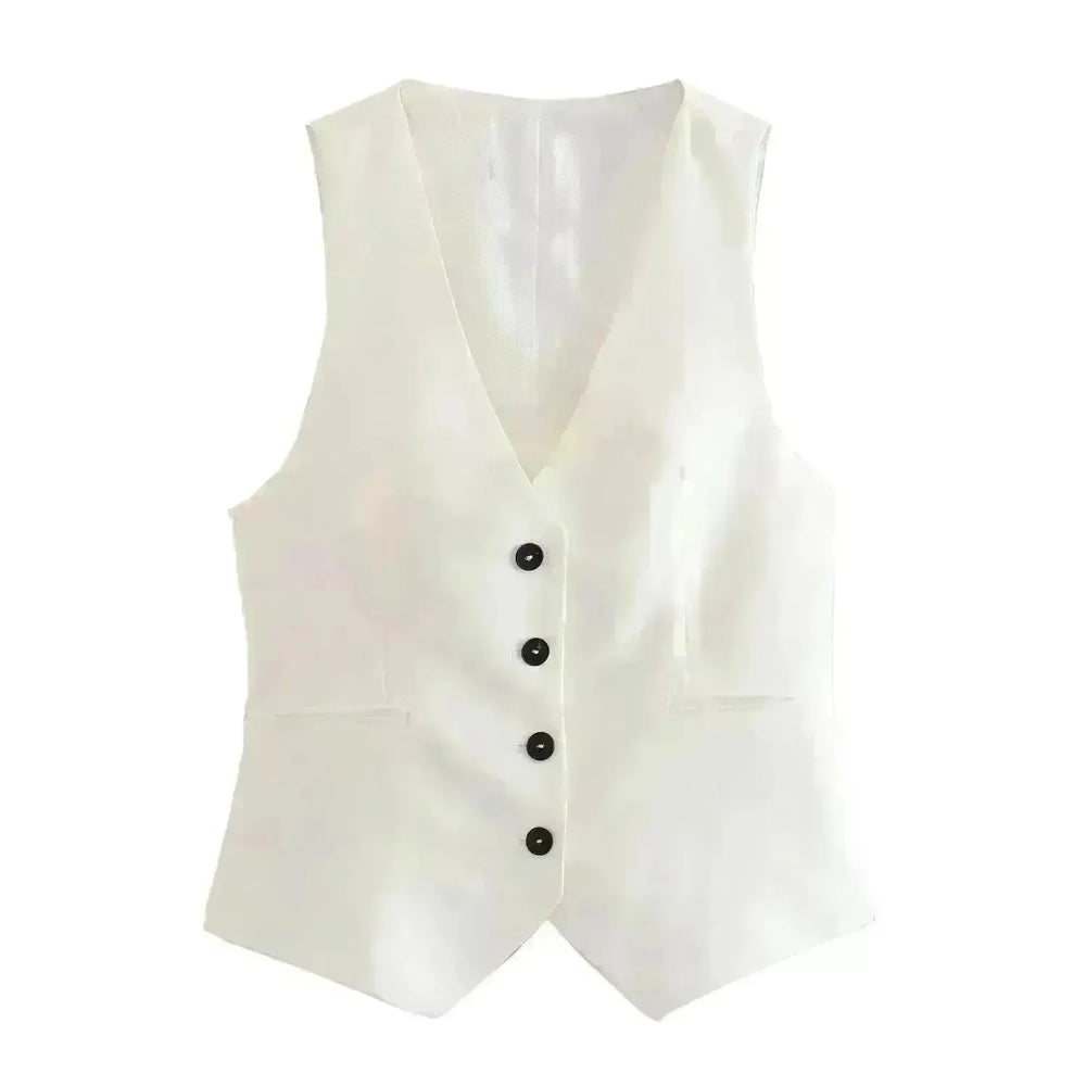 Linen Double Breasted Coat Vest Lines Straight-leg Pants Female Suit - EX-STOCK CANADA