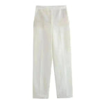 Linen Double Breasted Coat Vest Lines Straight-leg Pants Female Suit - EX-STOCK CANADA