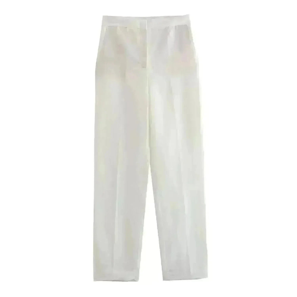 Linen Double Breasted Coat Vest Lines Straight-leg Pants Female Suit - EX-STOCK CANADA