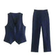 Linen Double Breasted Coat Vest Lines Straight-leg Pants Female Suit - EX-STOCK CANADA