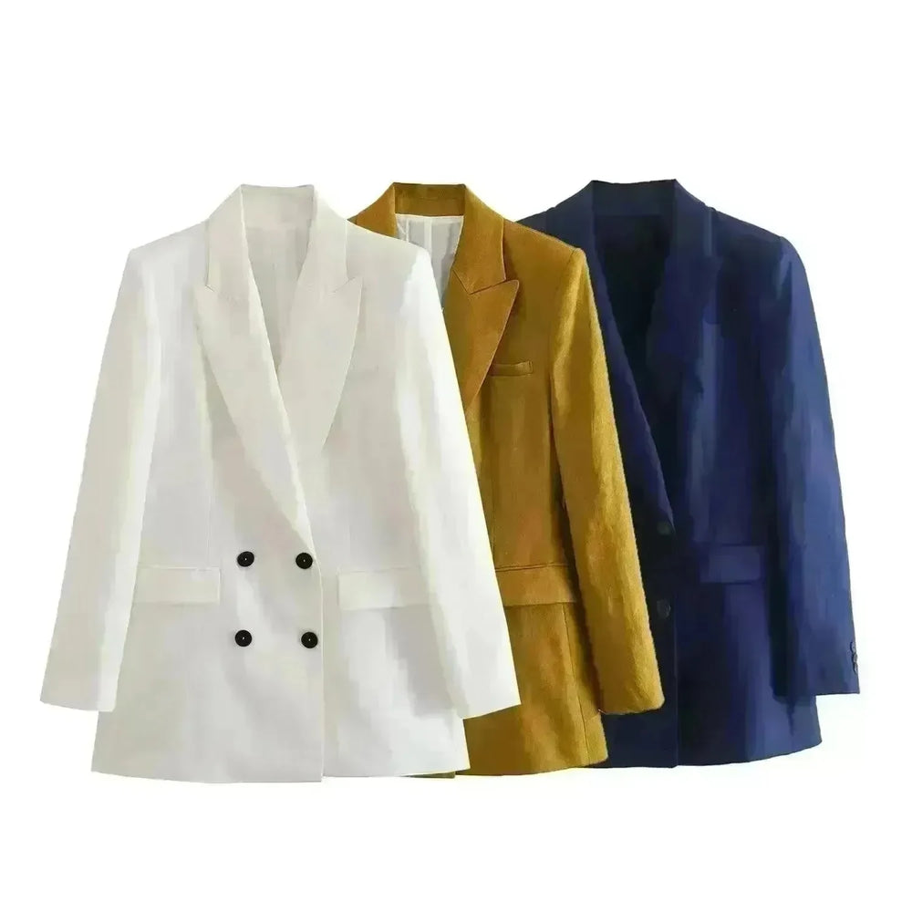 Linen Double Breasted Coat Vest Lines Straight-leg Pants Female Suit - EX-STOCK CANADA
