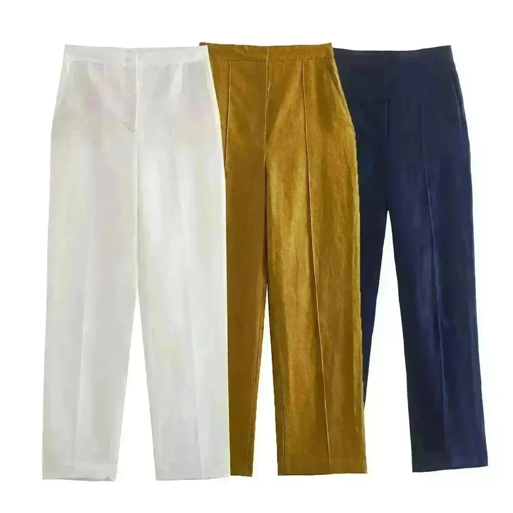 Linen Double Breasted Coat Vest Lines Straight-leg Pants Female Suit - EX-STOCK CANADA