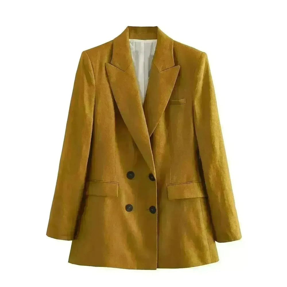 Linen Double Breasted Coat Vest Lines Straight-leg Pants Female Suit - EX-STOCK CANADA