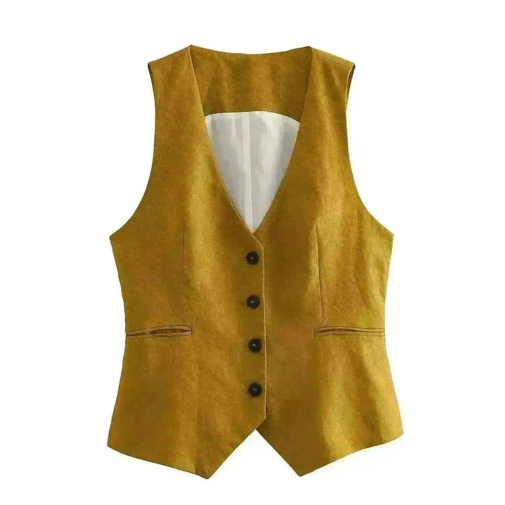 Linen Double Breasted Coat Vest Lines Straight-leg Pants Female Suit - EX-STOCK CANADA