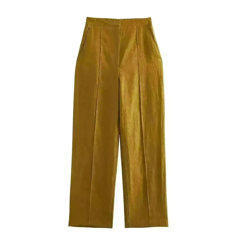 Linen Double Breasted Coat Vest Lines Straight-leg Pants Female Suit - EX-STOCK CANADA