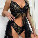 Lingerie Black Lingerie V-neck Open-back Lingerie Lace Suspender Nightdress Set - EX-STOCK CANADA