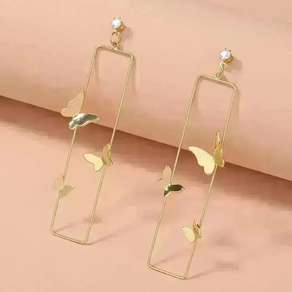 Long Geometric Metal Pop-up Butterfly Stud Drop Earrings - EX-STOCK CANADA