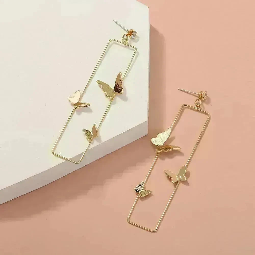 Long Geometric Metal Pop-up Butterfly Stud Drop Earrings - EX-STOCK CANADA