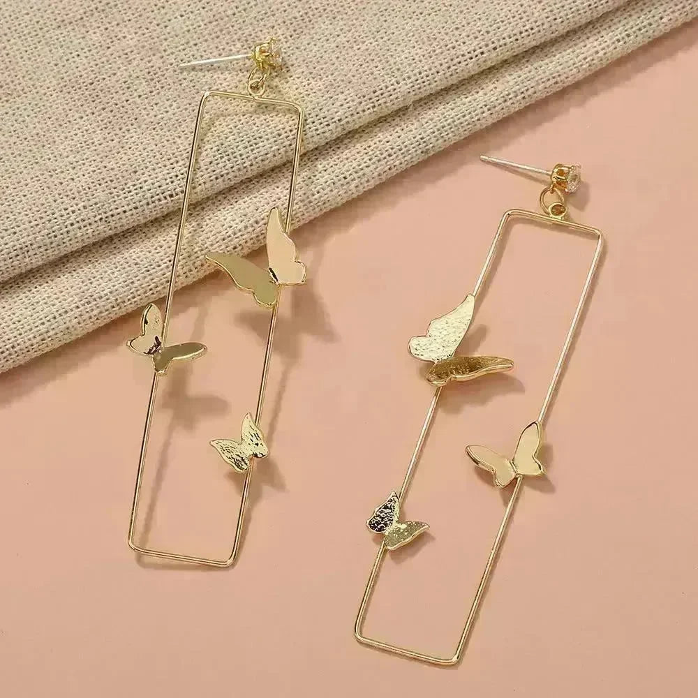 Long Geometric Metal Pop-up Butterfly Stud Drop Earrings - EX-STOCK CANADA