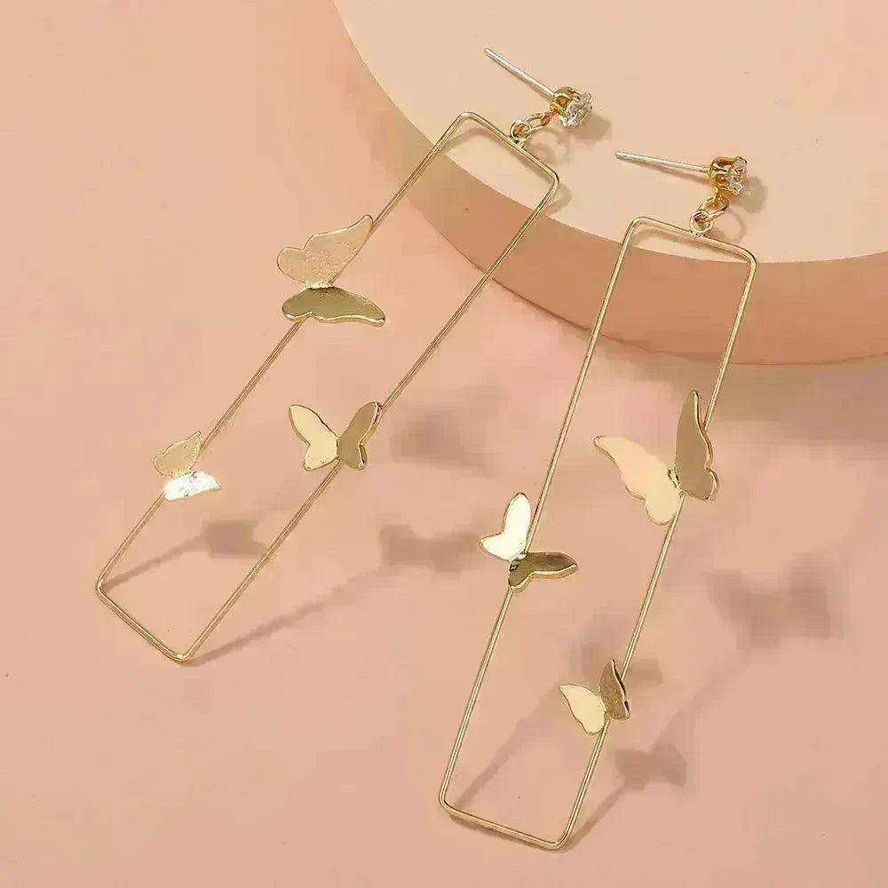Long Geometric Metal Pop-up Butterfly Stud Drop Earrings - EX-STOCK CANADA