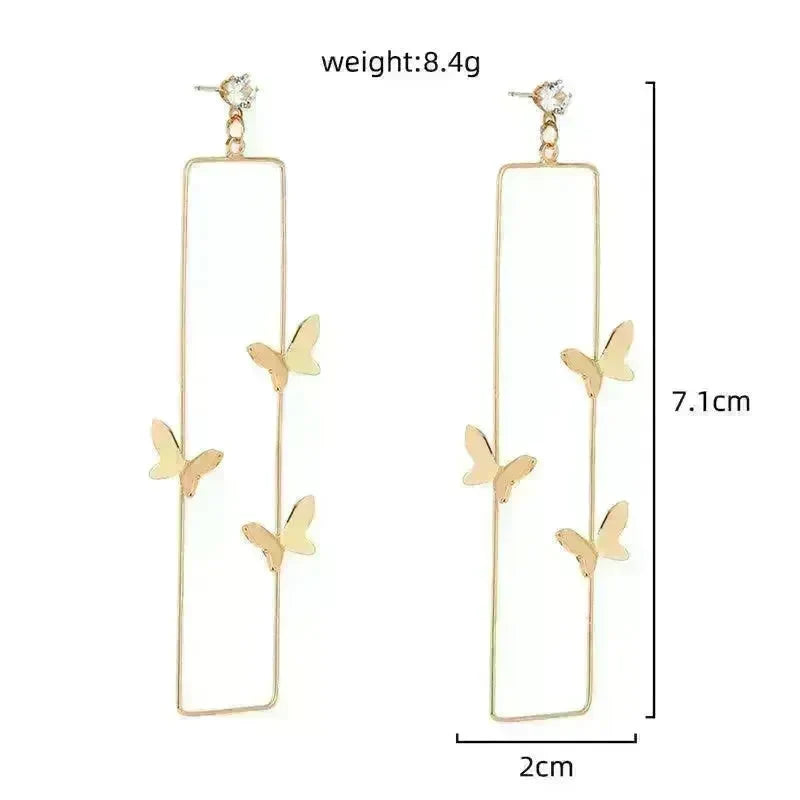 Long Geometric Metal Pop-up Butterfly Stud Drop Earrings - EX-STOCK CANADA