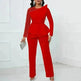 Long Sleeve Mesh Splicing Beads Banquet Plus Size Jumpsuit - EX-STOCK CANADA