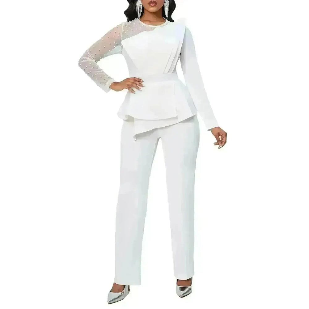 Long Sleeve Mesh Splicing Beads Banquet Plus Size Jumpsuit - EX-STOCK CANADA