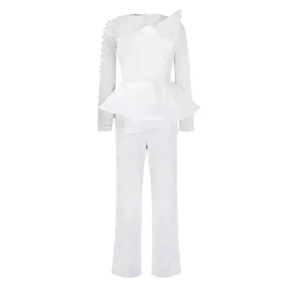 Long Sleeve Mesh Splicing Beads Banquet Plus Size Jumpsuit - EX-STOCK CANADA