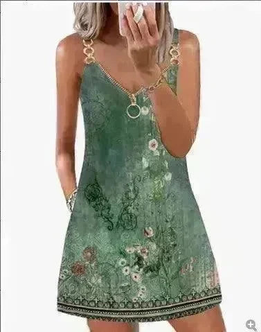 Loose Sleeveless Sling Summer Beach Printed Floral Mini Dress - EX-STOCK CANADA