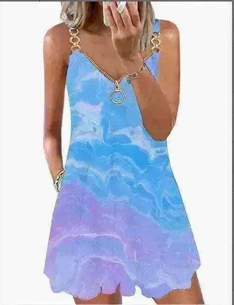 Loose Sleeveless Sling Summer Beach Printed Floral Mini Dress - EX-STOCK CANADA