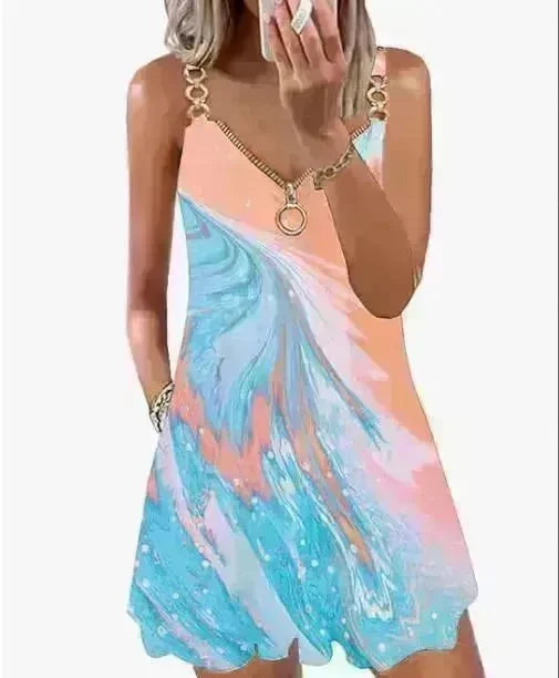 Loose Sleeveless Sling Summer Beach Printed Floral Mini Dress - EX-STOCK CANADA
