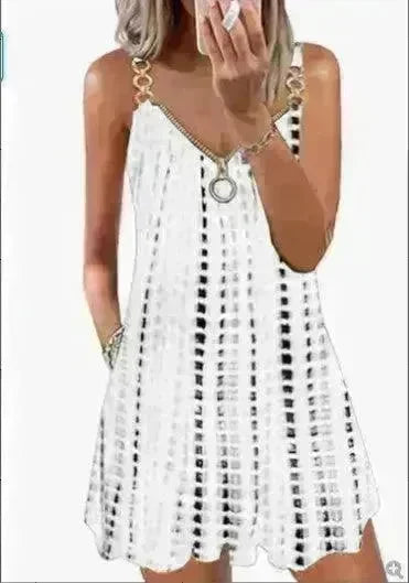 Loose Sleeveless Sling Summer Beach Printed Floral Mini Dress - EX-STOCK CANADA
