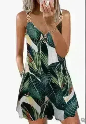 Loose Sleeveless Sling Summer Beach Printed Floral Mini Dress - EX-STOCK CANADA