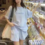 Loose Slimming Short Sleeve T-shirt High Waist Wide Leg Shorts - EX-STOCK CANADA