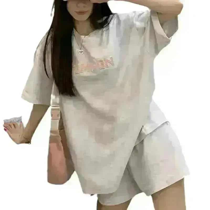 Loose Slimming Short Sleeve T-shirt High Waist Wide Leg Shorts - EX-STOCK CANADA