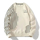 Loose Sports Long-sleeved T-shirt Patchwork Stripes Printed Men's Clothing Round-neck Sweater - EX-STOCK Canada