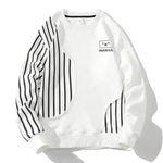 Loose Sports Long-sleeved T-shirt Patchwork Stripes Printed Men's Clothing Round-neck Sweater - EX-STOCK Canada