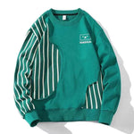 Loose Sports Long-sleeved T-shirt Patchwork Stripes Printed Men's Clothing Round-neck Sweater - EX-STOCK Canada