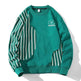 Loose Sports Long-sleeved T-shirt Patchwork Stripes Printed Men's Clothing Round-neck Sweater - EX-STOCK Canada