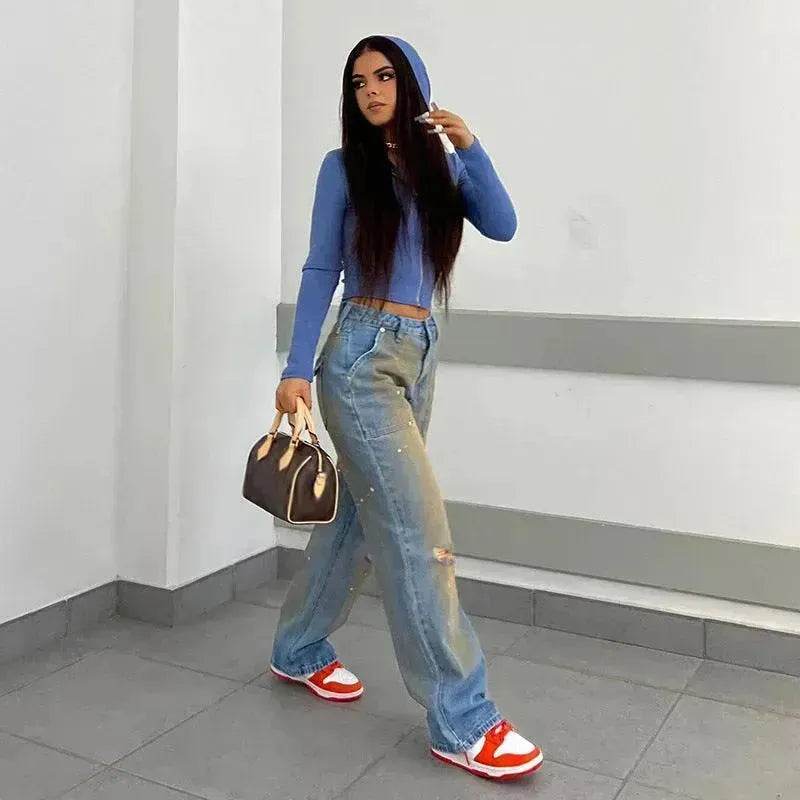 Loose Straight Fashion Street Denim Trousers For Women - EX-STOCK Canada