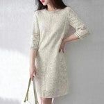 Loose Temperament Hollow-out Three-quarter Sleeve Straight Skirt - EX-STOCK CANADA