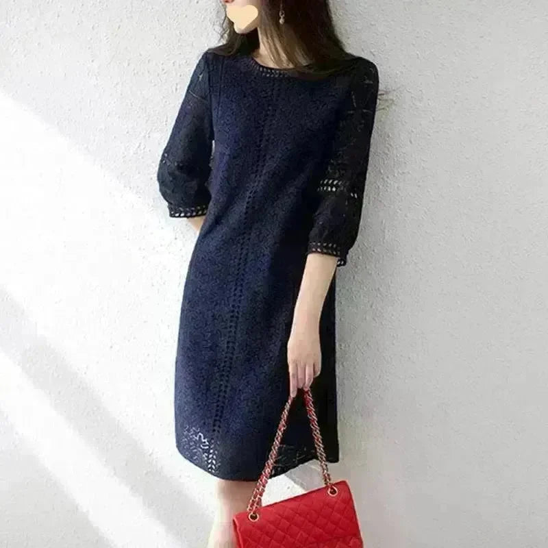 Loose Temperament Hollow-out Three-quarter Sleeve Straight Skirt - EX-STOCK CANADA