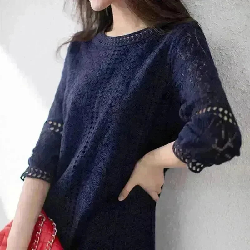 Loose Temperament Hollow-out Three-quarter Sleeve Straight Skirt - EX-STOCK CANADA