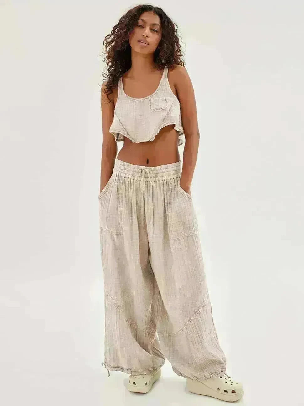 Loose Wide Leg Pants Women Drawstring Leggings Trousers - EX-STOCK CANADA