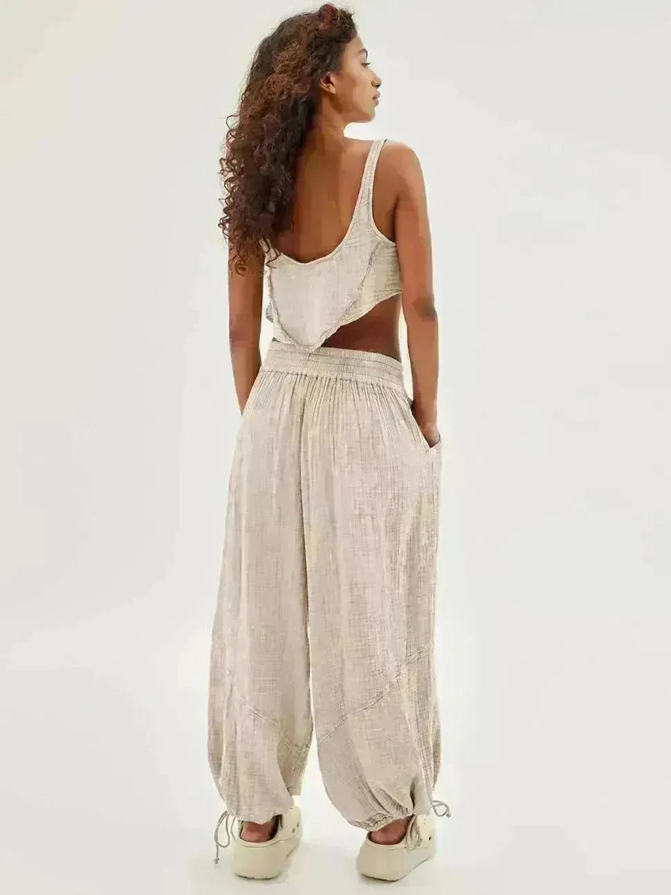 Loose Wide Leg Pants Women Drawstring Leggings Trousers - EX-STOCK CANADA