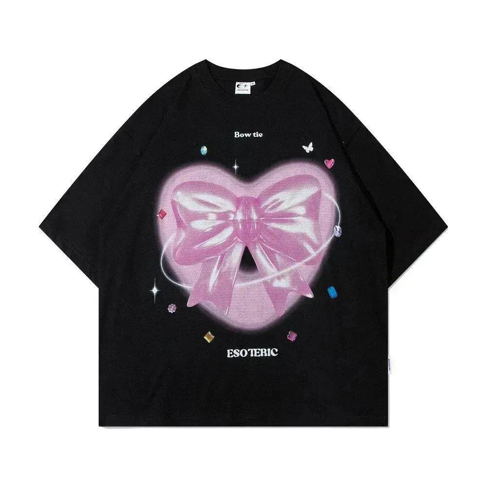 Love Heart Bow Tie Printed Short Sleeve - EX-STOCK Canada