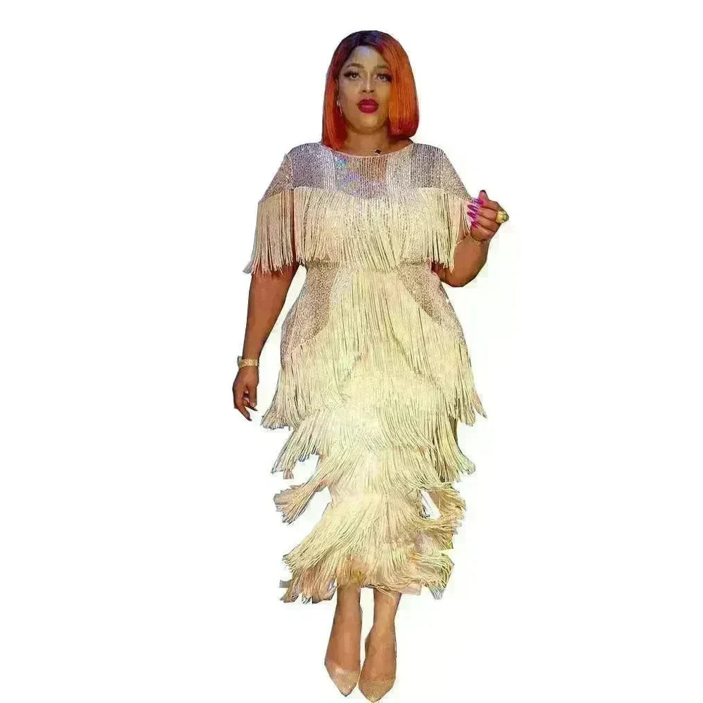 Luxurious Women's Sequined Stretch Fabric Multi-layer Dynamic Tassle Fashion Long Dress for Evening Party Cocktail Wedding Party. - EX-STOCK CANADA