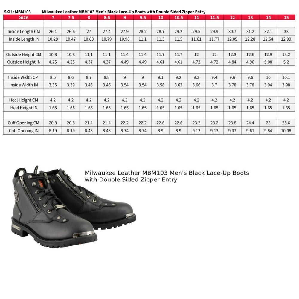 Bottes de moto pour hommes Milwaukee Leather à double fermeture éclair et lacets de 6 pouces 