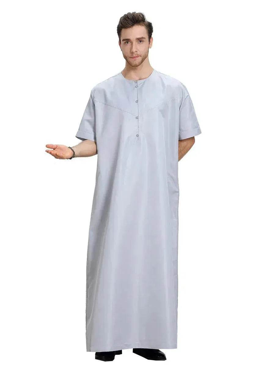 Fashionable and Elegant Men's Arab Short-sleeved Solid Color Robe Moroccan Men's Jalabiya - EX-STOCK Canada