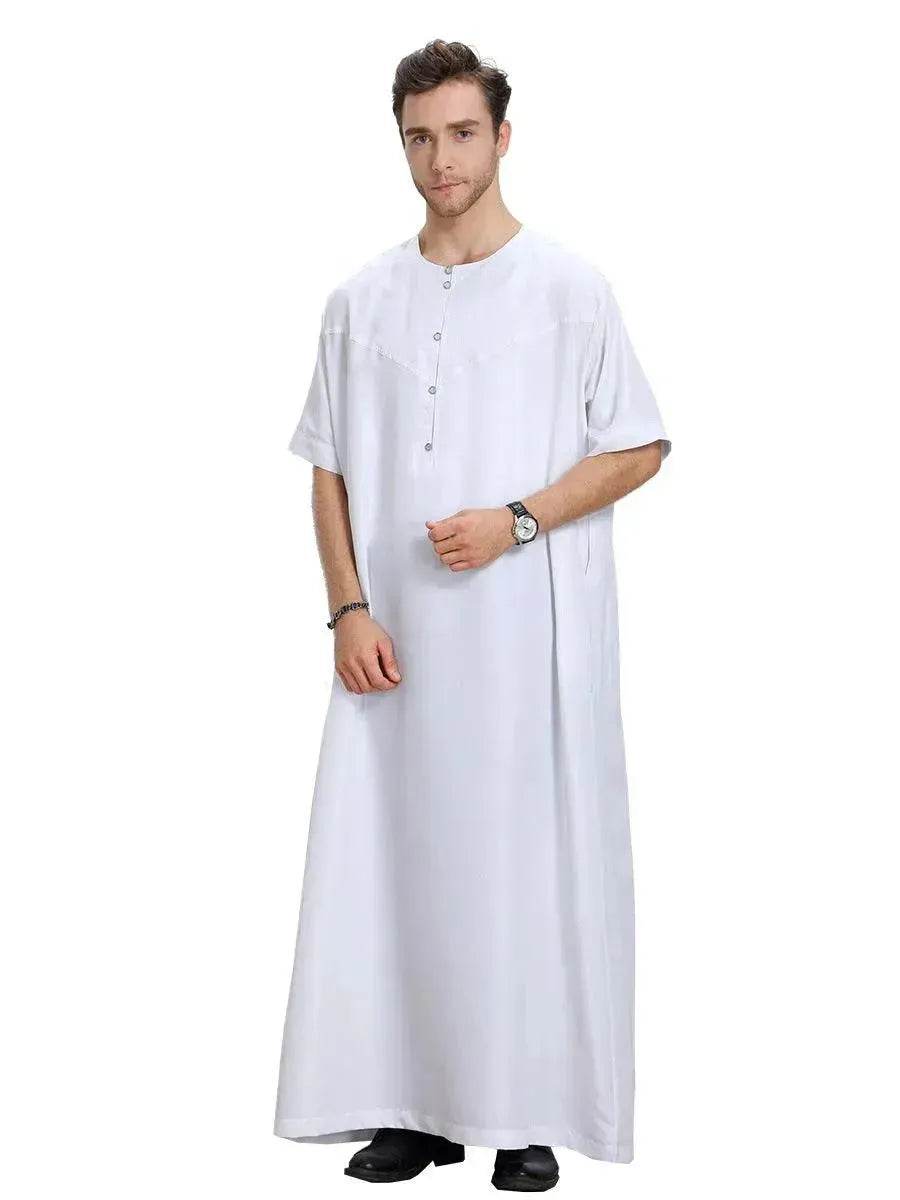 Fashionable and Elegant Men's Arab Short-sleeved Solid Color Robe Moroccan Men's Jalabiya - EX-STOCK Canada